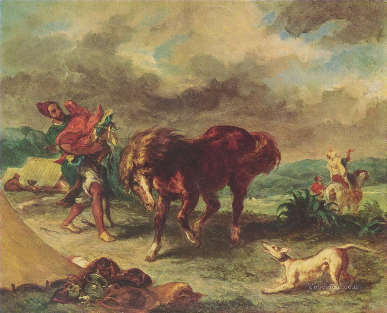 Eugene Ferdinand Victor Delacroix Cheval et chien Peintures à l'huile